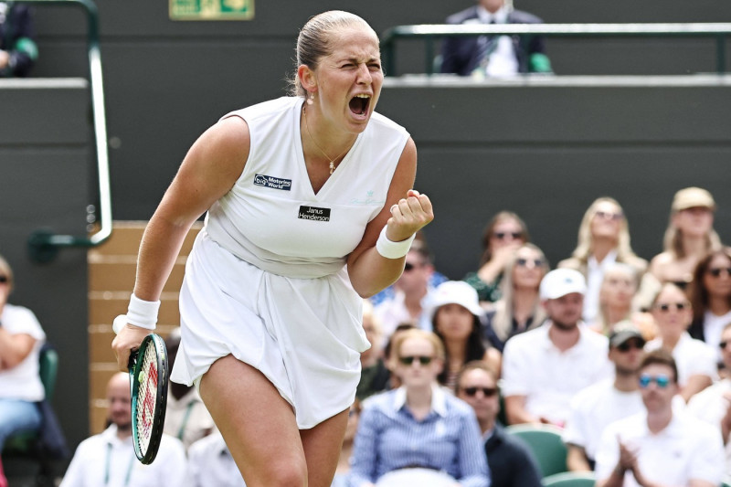 Jelena Ostapenko, LAT, during quarterfinals of 2024 All England Lawn Tennis Championships at Wimbledon, womens singles,