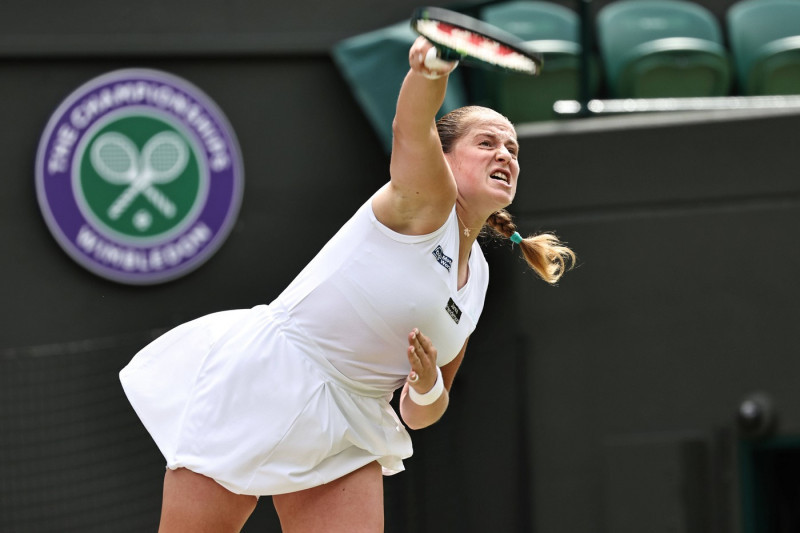 Jelena Ostapenko, LAT, during quarterfinals of 2024 All England Lawn Tennis Championships at Wimbledon, womens singles,