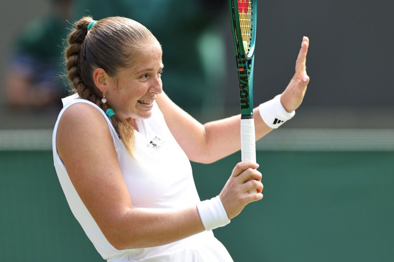 Jelena Ostapenko, LAT, during quarterfinals of 2024 All England Lawn Tennis Championships at Wimbledon, womens singles,