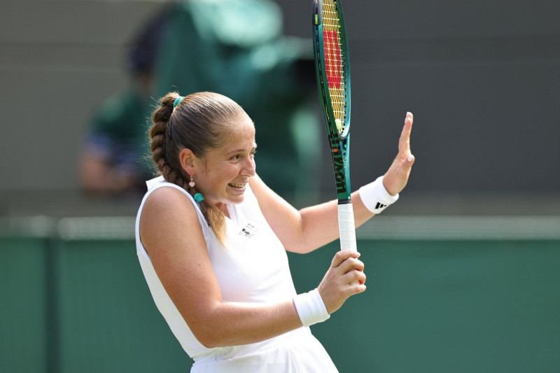 Jelena Ostapenko, LAT, during quarterfinals of 2024 All England Lawn Tennis Championships at Wimbledon, womens singles,