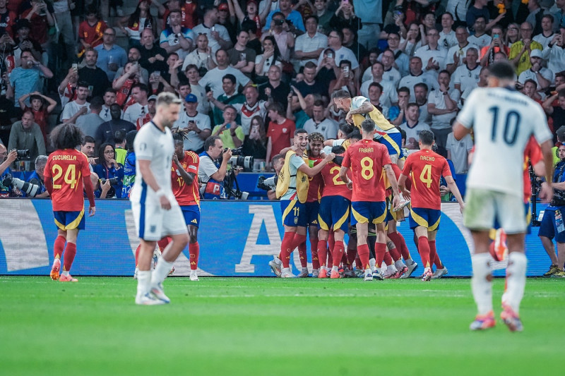 EURO 2024 - Final: Spain vs. England Spain get back in the lead through Mikel Oyarzabal and celebrate during the EURO 20