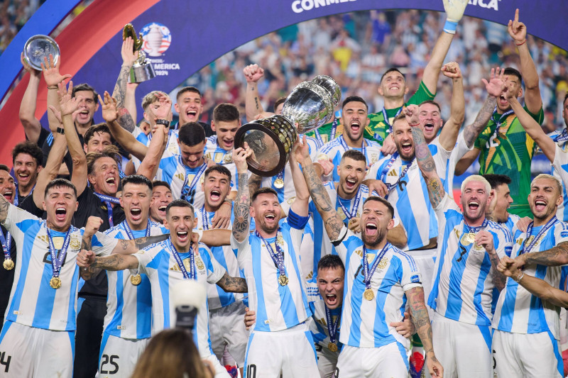 RECORD DATE NOT STATED Copa America USA 2024 Argentina vs Colombia - Final Lionel Messi lifts up the trophy as he celebr