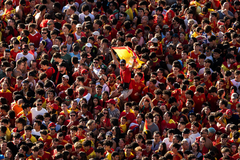 Spanish football team celebrates in Madrid after Spain wins Euro 2024 against England