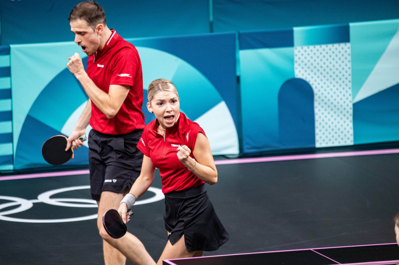 Ovidiu Ionescu and Bernadette Szocs (ROU), Mixed doubles Table tennis, Tischtennis against Nicholas Lum and Minhyung Jee