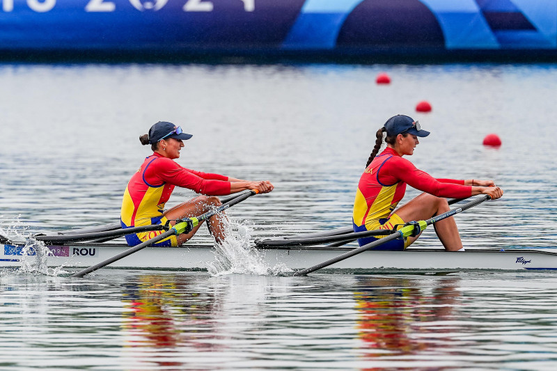 Paris, France. 27th July, 2024. PARIS, FRANCE - JULY 27: Ancuta Bodnar of Romania and Simona Radis of Romania competing in the Women's Double Sculls Heats during Day 1 of Rowing - Olympic Games Paris 2024 at Vaires-Sur-Marne Nautical Stadium on July 27, 2