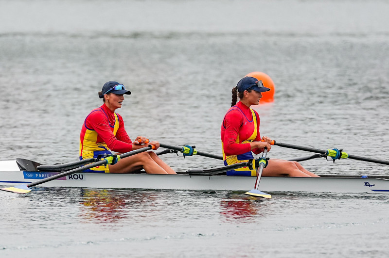 Paris, France. 27th July, 2024. PARIS, FRANCE - JULY 27: Ancuta Bodnar of Romania and Simona Radis of Romania competing in the Women's Double Sculls Heats during Day 1 of Rowing - Olympic Games Paris 2024 at Vaires-Sur-Marne Nautical Stadium on July 27, 2