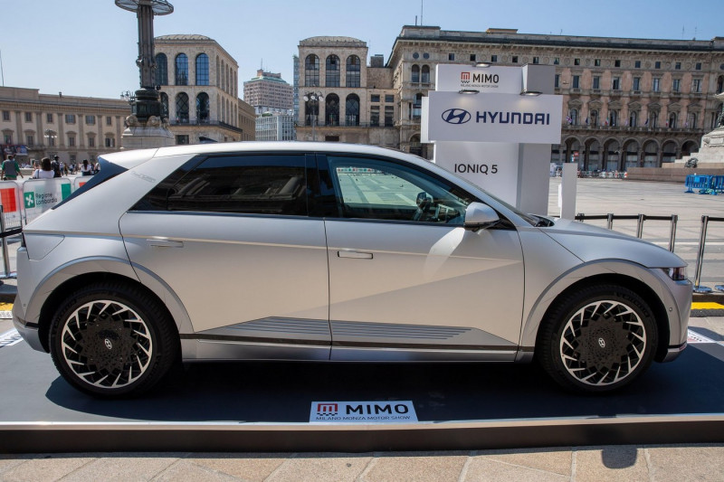 Milan, Italy. 10th June 2021. Hyundai IONIQ 5 - MILANO, ITALY, the Milan Monza Motor Show, from 10th to 13th June 2021 in Milan and Monza and will present the news of the 60 participating car and motorcycle manufacturers. With a democratic format, in whic