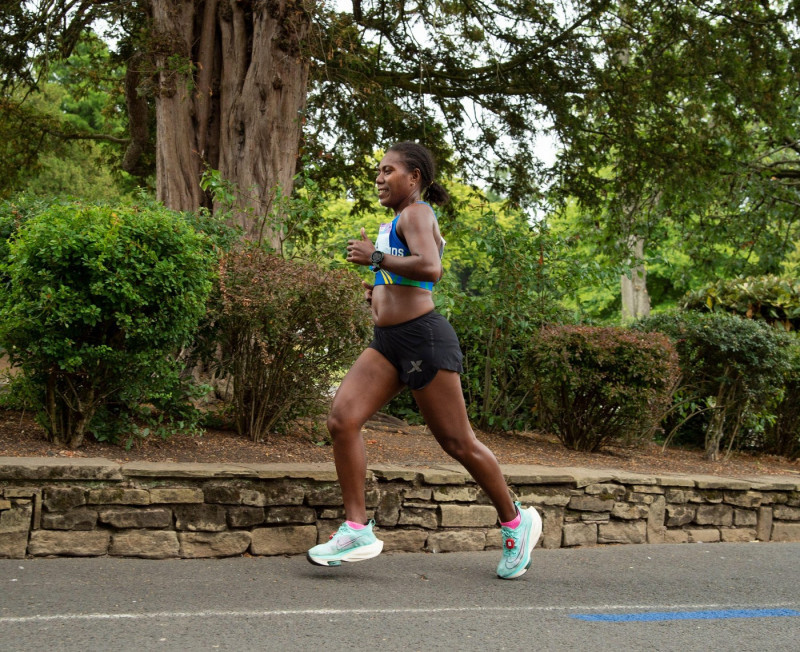 Sharon Firisua (SOL) competing in the women's marathon on day two of the Commonwealth Games at Cannon Hill Park, Edgbaston in Birmingham, England, on