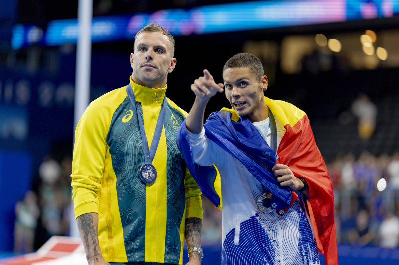 Paris, Frankreich 31.07.2024: Finals Schwimmen Tag 5, Kyle Chalmers, AUS, David Popovici, ROU ( Paris, Frankreich 31.07.