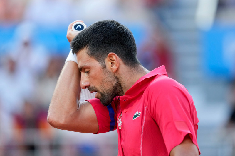 PARIS, FRANCE - AUGUST 2: Novak Djokovic of Serbia looks dejected and disappointed after a lost point during the Men s S