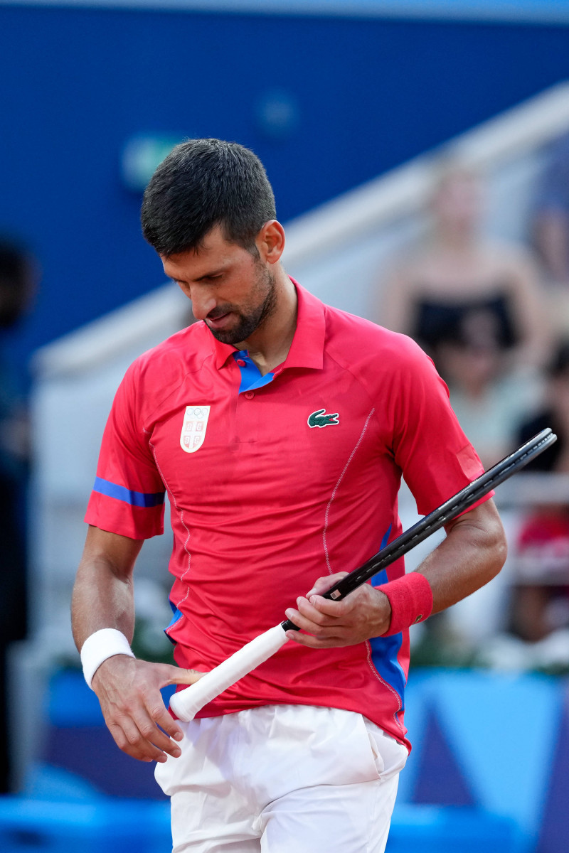 PARIS, FRANCE - AUGUST 2: Novak Djokovic of Serbia looks dejected and disappointed after a lost point during the Men s S