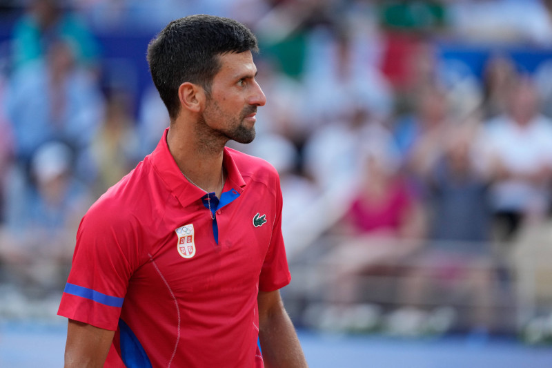 PARIS, FRANCE - AUGUST 2: Novak Djokovic of Serbia looks dejected and disappointed after a lost point during the Men s S