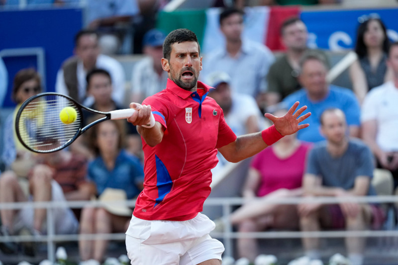 PARIS, FRANCE - AUGUST 2: Novak Djokovic of Serbia in action during the Men s Singles Semi-final on day seven of the Oly