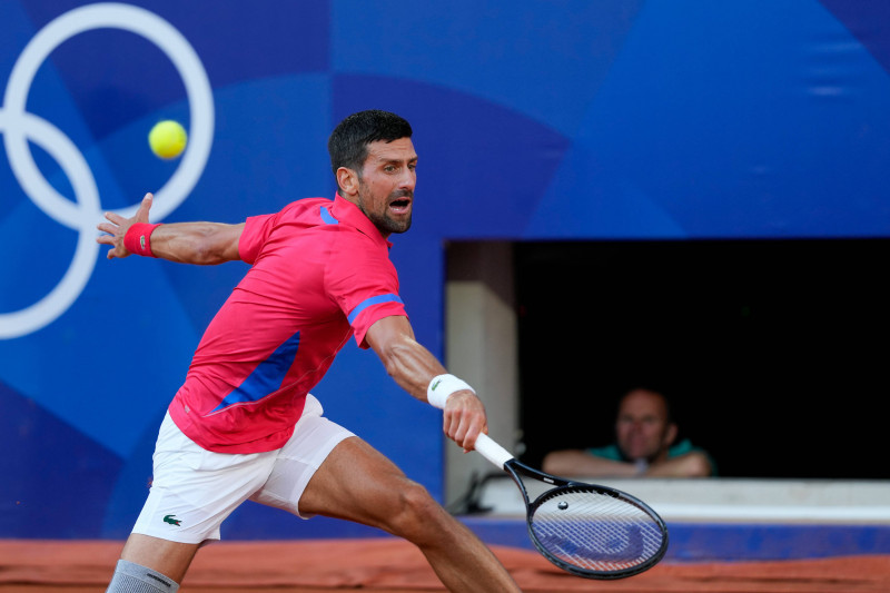 PARIS, FRANCE - AUGUST 2: Novak Djokovic of Serbia in action during the Men s Singles Semi-final on day seven of the Oly