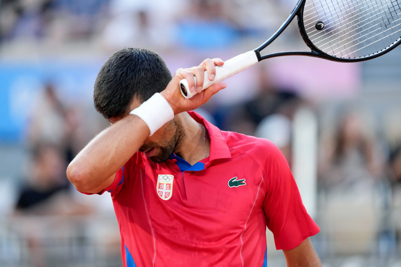 PARIS, FRANCE - AUGUST 2: Novak Djokovic of Serbia looks dejected and disappointed after a lost point during the Men s S