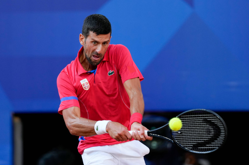 PARIS, FRANCE - AUGUST 2: Novak Djokovic of Serbia in action during the Men s Singles Semi-final on day seven of the Oly