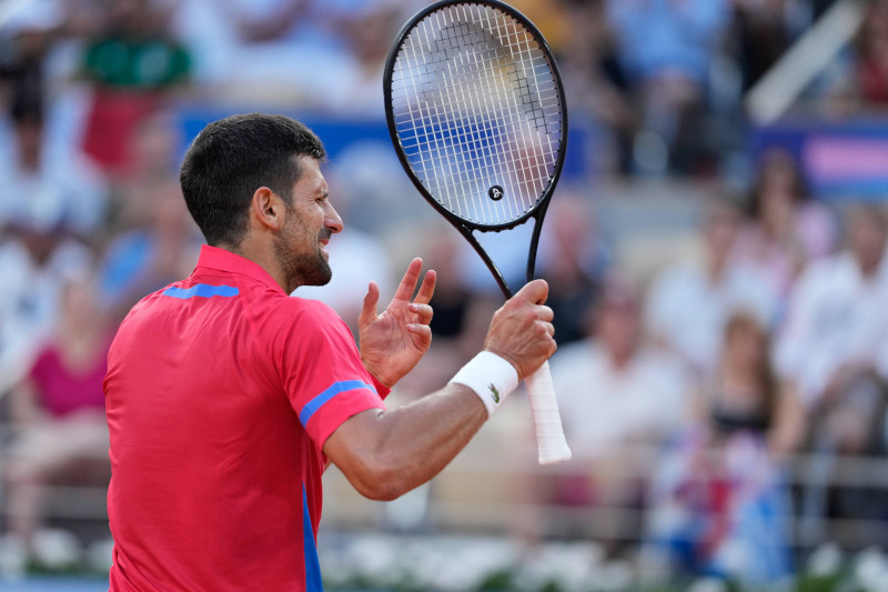 PARIS, FRANCE - AUGUST 2: Novak Djokovic of Serbia complains during the Men s Singles Semi-final on day seven of the Oly