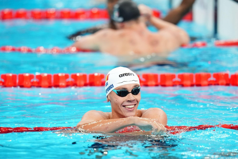 Romania's David Popovici in action during the Men's 100m Freestyle semi-final at the Paris La Defense Arena on the fourth day of the 2024 Paris Olympic Games in France. Picture date: Tuesday July 30, 2024.