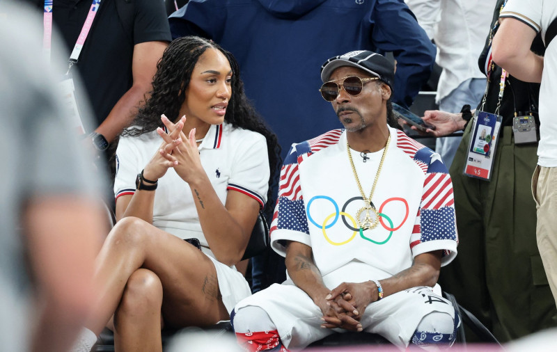 Célébrités assistent au match de basket entre les Etats-Unis et le Brésil (122-87) lors des Jeux Olympiques de Paris2024 (JO)