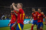 Berlin, Germany. 14th Jul 2024. Goal celebration: Nico Williams (ESP) Lamine Yamal (ESP) Dani Olmo (ESP) Alvaro Morata (