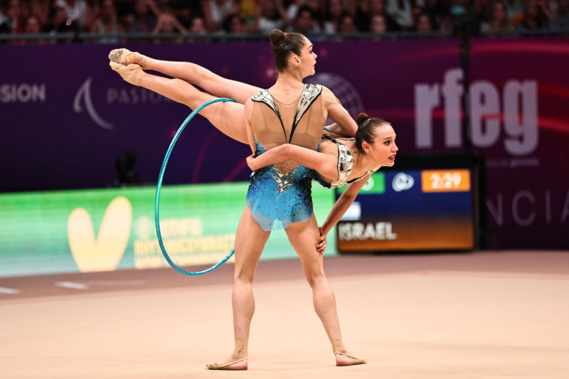 Israel team (no order: Shani Bakanov, Adar Friedmann, Romi Paritzki, Ofir Shaham, Diana Svertsov) during apparatus final