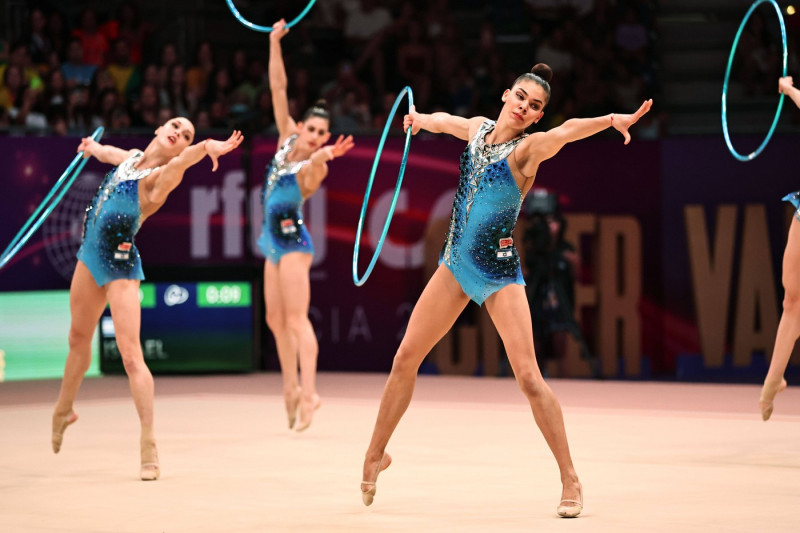 Israel team (no order: Shani Bakanov, Adar Friedmann, Romi Paritzki, Ofir Shaham, Diana Svertsov) during apparatus final