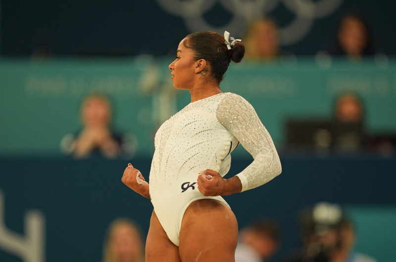 Paris, France. 5th Aug, 2024. Jordan Chiles (United States of America) competes during the floor Final for women at Bercy Arena, Paris, France. Credit: Ulrik Pedersen/Alamy Live News