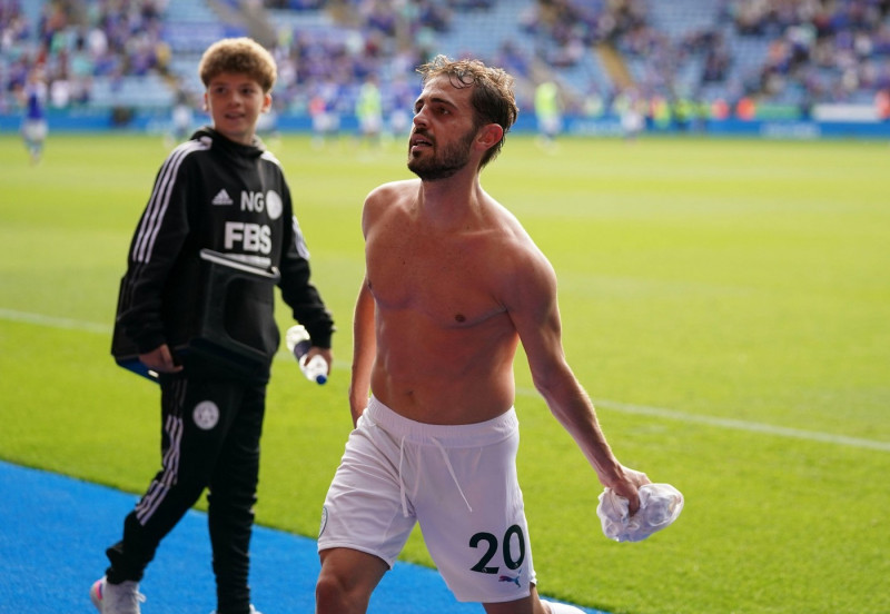 Manchester City's Bernardo Silva throws his shirt into the crowd after the Premier League match at The King Power Stadium, Leicester. Picture date: Saturday September 11, 2021.