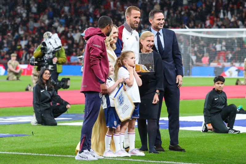 Harry Kane of England receives his golden cap for his 100th appearance for England in tonights UEFA Nations League - League B - Group 2 England v Finland at Wembley Stadium, London, United Kingdom, 10th September 2024(Photo by Gareth Evans/News Images)