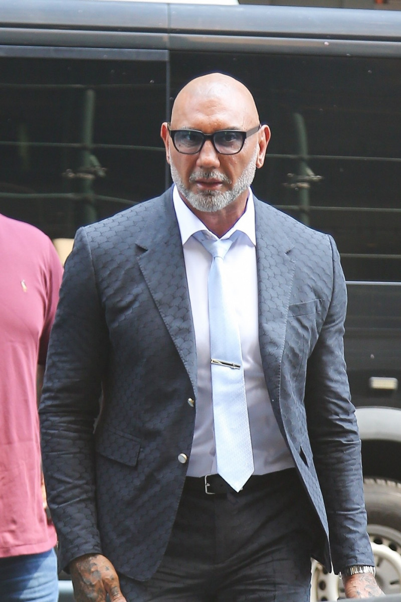 *EXCLUSIVE* Dave Bautista looks stylish in Louis Vuitton as he promotes 'My Spy: The Eternal City' in NYC