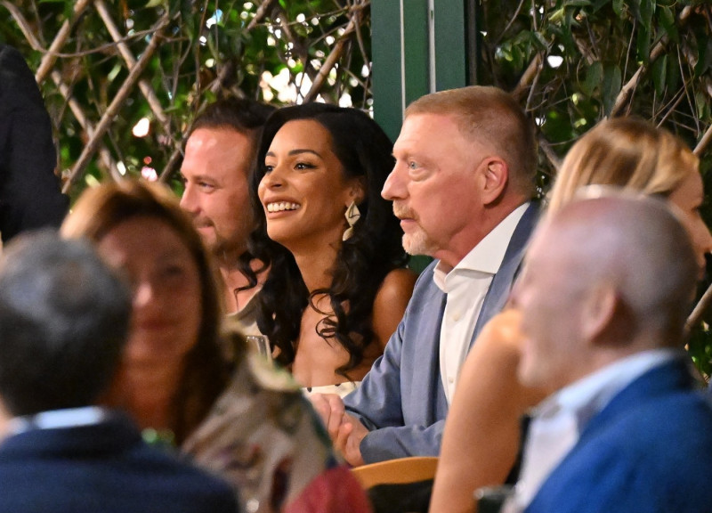 *PREMIUM-EXCLUSIVE* *MUST CALL FOR PRICING* - Tennis legend Boris Becker and Lilian de Carvalho Monteiro enjoy a pre wedding dinner with family and friends at Puny restaurant in Portofino