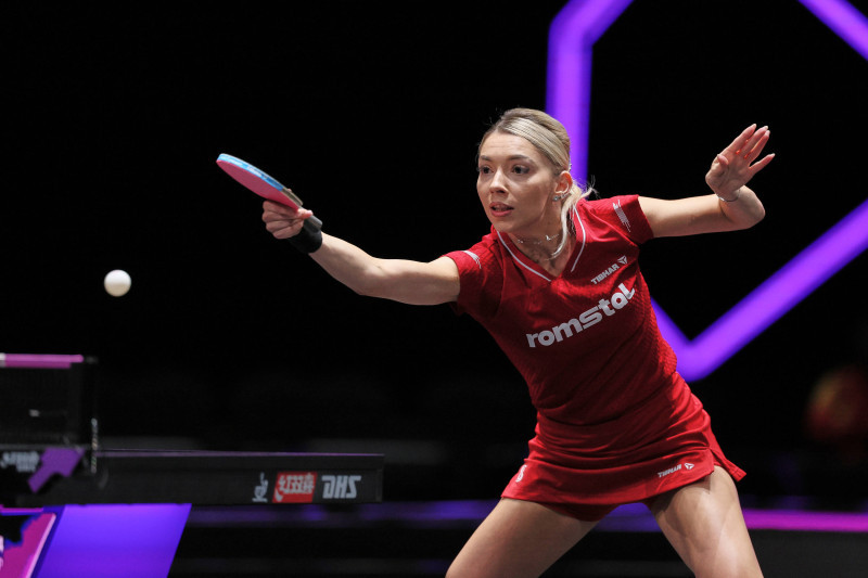 MACAO, CHINA - SEPTEMBER 09: Bernadette Szocs of Romania competes in the Women s Singles Round of 32 match against Wang