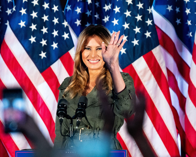 Atglen, United States. 27th Oct, 2020. First Lady Melania Trump speaks at a rally for Donald Trump for president at The Barn at Stoneybrooke. Credit: SOPA Images Limited/Alamy Live News