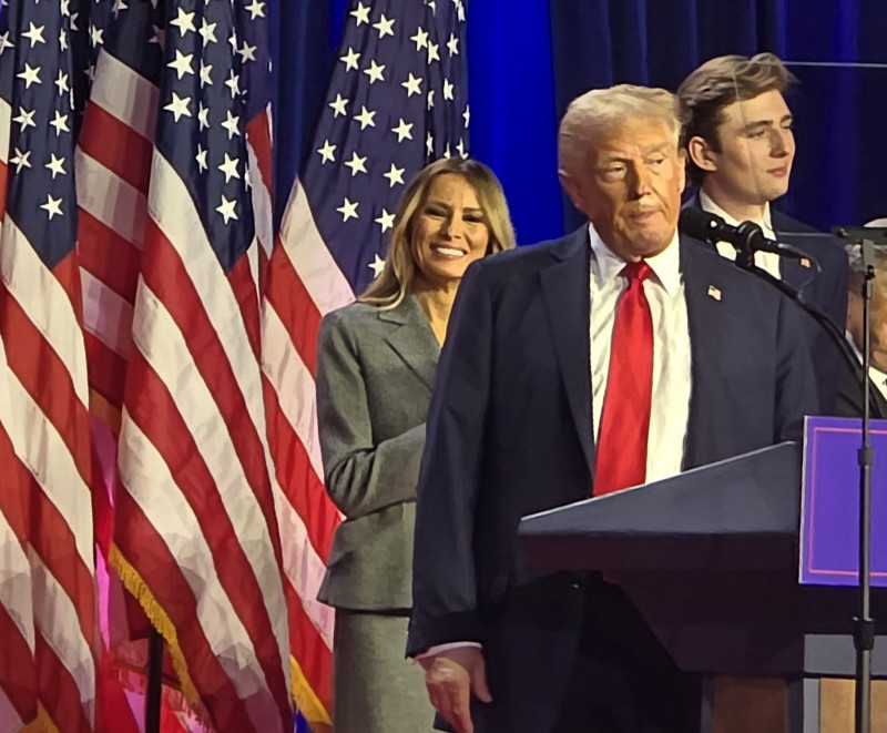 Donald Trump Kisses Melania Trump And Shares Moment With Son Barron As He Wins Second Presidential Race At Victory Party In West Palm - 06 Nov 2024