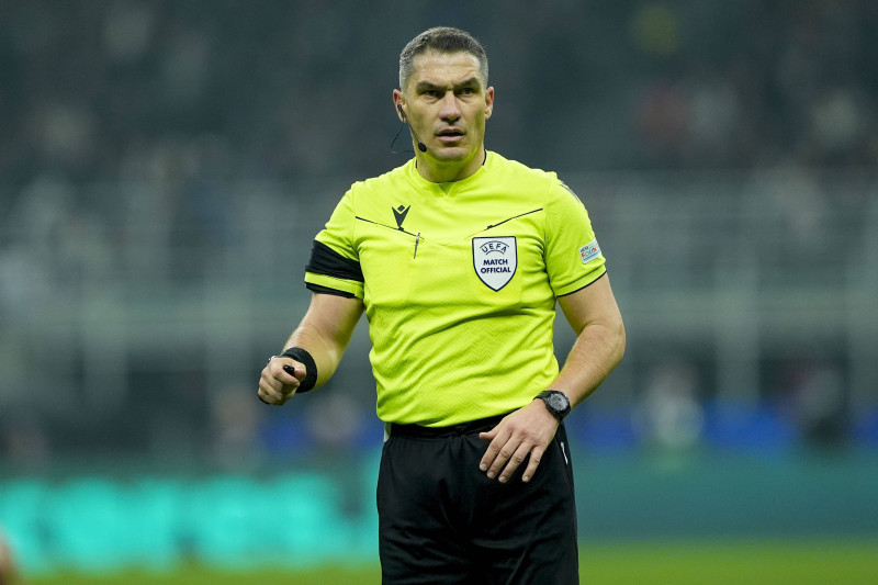Inter Milan v Arsenal UEFA Champions League Referee Istvan Kovacs gestures during the UEFA Champions League match at San