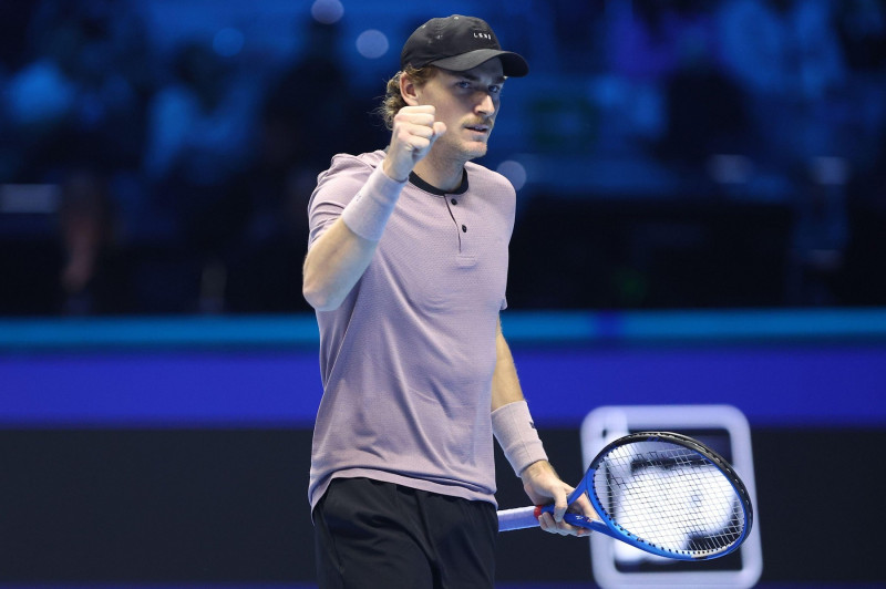 Turin, Italy. 16th Nov, 2024. Max Purcell of Australia celebrates during the semi-final doubles match between Kevin Krawietz of Germany and Tim Puetz of Germany against Max Purcell of Australia and Jordan Thompson of Australia on Day seven of the Nitto AT
