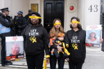 Hostage Families rally at three London embassies on World Human Rights Day in plea for intervention in releasing the 100 hostages held in Gaza, London, UK.