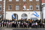 Hostage Families rally at three London embassies on World Human Rights Day in plea for intervention in releasing the 100 hostages held in Gaza, London, UK.