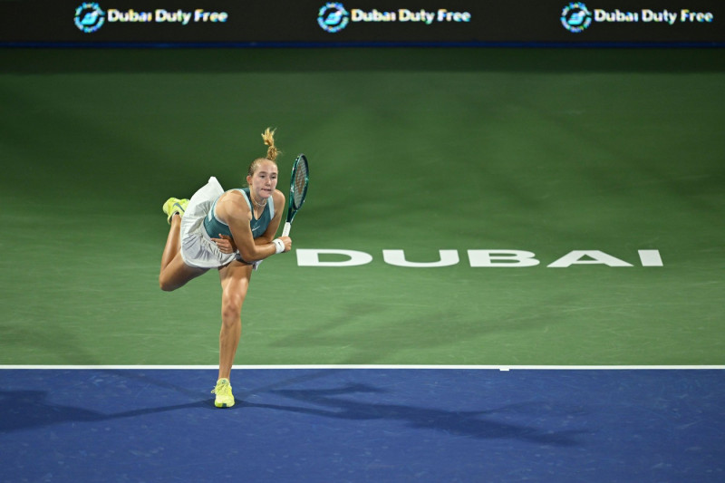 DUBAI, UAE, 22nd February 2025. Action from the women’s final match of the WTA 2025 Dubai Duty Free Tennis Championships. Russia's 17 year old Mirra Andreeva defeated Denmark’s Clare Tauson 7-6(1), 6-1 to become the youngest player to win a WTA 1000 title