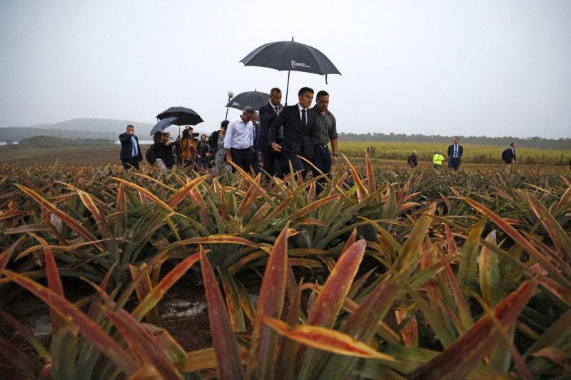 Macron visits a pineapple farmland in Moindou
