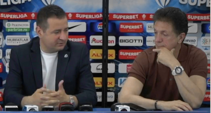Ianis Zicu și Gică Popescu, la prezentarea noului antrenor de la Farul / Foto: Captură Digi Sport