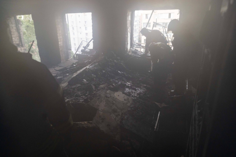 Ukraine Aftermath of a Russian drone attack in Kharkiv