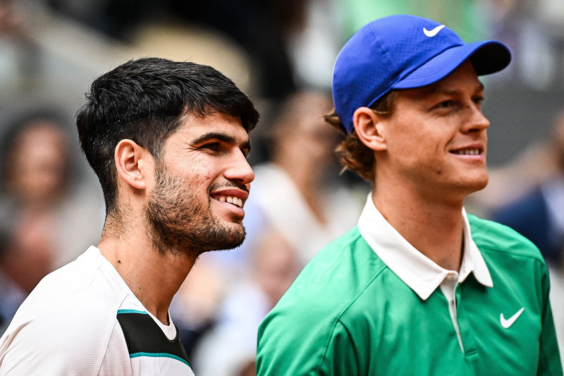 Carlos ALCARAZ of Spain and Jannik SINNER of Italy during the fifteenth day of the Roland-Garros 2025, French Open, Grand Slam tennis tournament on 08 June 2025 at Roland-Garros stadium in Paris, France