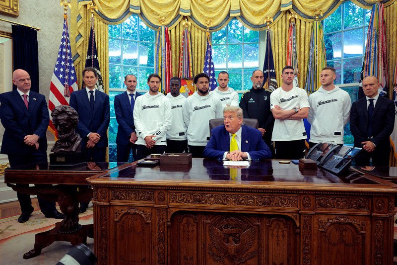 President Trump Hosts Juventus FC In The Oval Office Of The White House