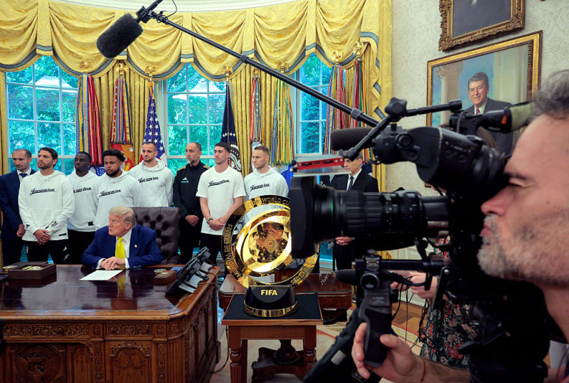 President Trump Hosts Juventus FC In The Oval Office Of The White House
