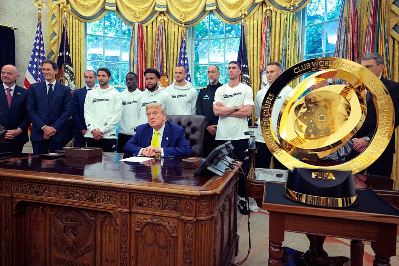 President Trump Hosts Juventus FC In The Oval Office Of The White House