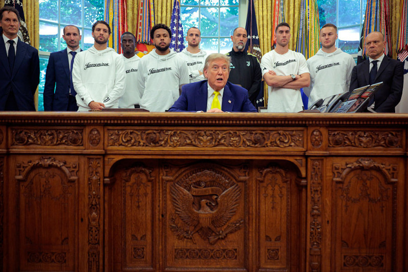 President Trump Hosts Juventus FC In The Oval Office Of The White House