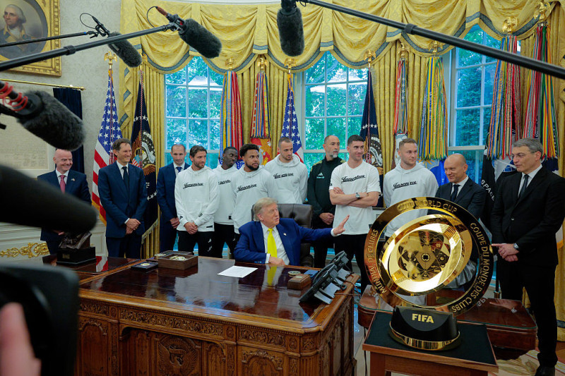President Trump Hosts Juventus FC In The Oval Office Of The White House