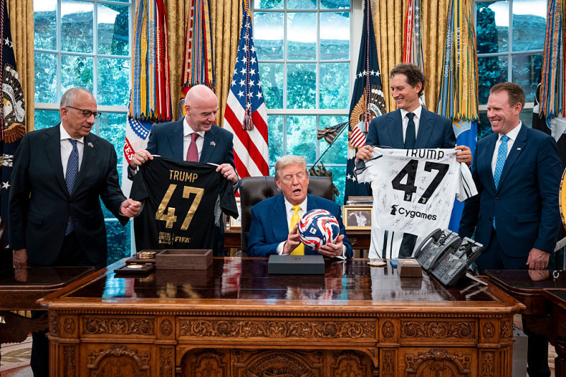 President Trump Hosts Juventus FC In The Oval Office Of The White House