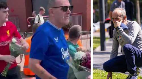 Imaginile zilei! Suporterii lui Liverpool și Everton îl plâng împreună pe Diogo Jota